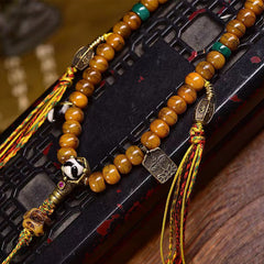 Tibetan Revival Bone 108-Count Mala with Agate Dzi Bead Ornament