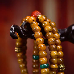 Tibetan Revival Bone 108-Count Mala with Agate Dzi Bead Ornament