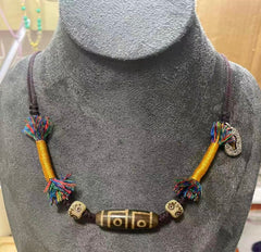 Pure Handmade Nine-Eyed Dzi Bead Necklace