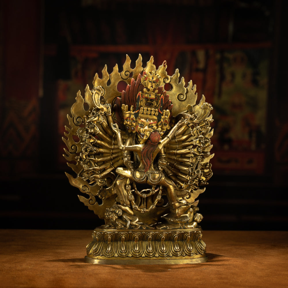 Brass 34-Armed Mahakala Statue for Protection and Blessings