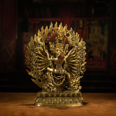 Brass 34-Armed Mahakala Statue for Protection and Blessings