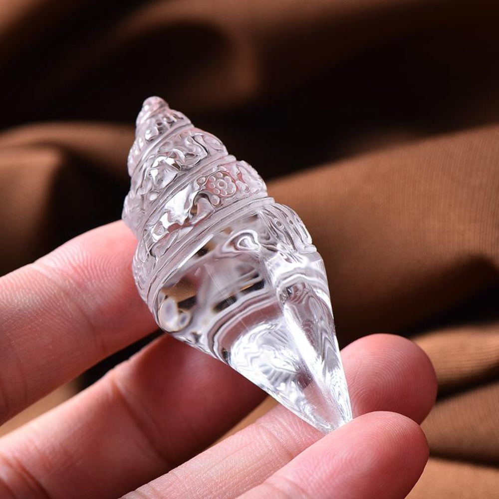Prosperity & Healing Clear Crystal Conch Shell Pendant