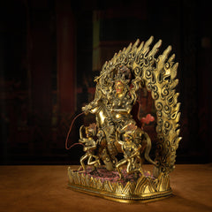 Golden Mahakala Goddess with Sacred Horse Statue for Protection & Strength