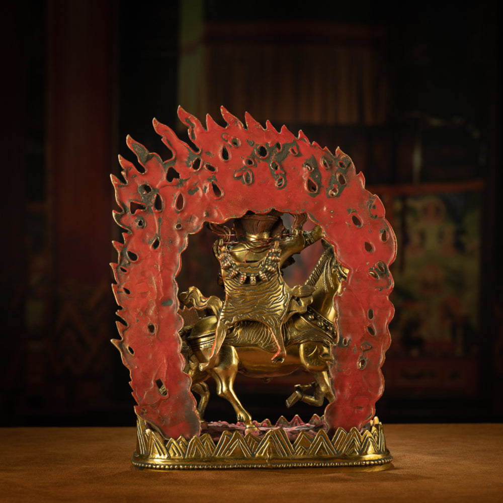 Golden Mahakala Goddess with Sacred Horse Statue for Protection & Strength