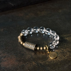 Harmonizing Clear Quartz Healing Bracelet with Brass Accents