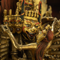 Brass 34-Armed Mahakala Statue for Protection and Blessings