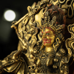 Golden Mahakala Goddess with Sacred Horse Statue for Protection & Strength