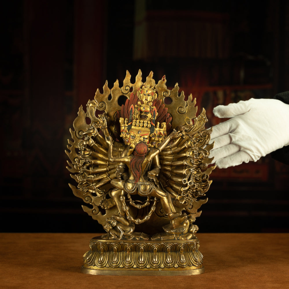 Brass 34-Armed Mahakala Statue for Protection and Blessings
