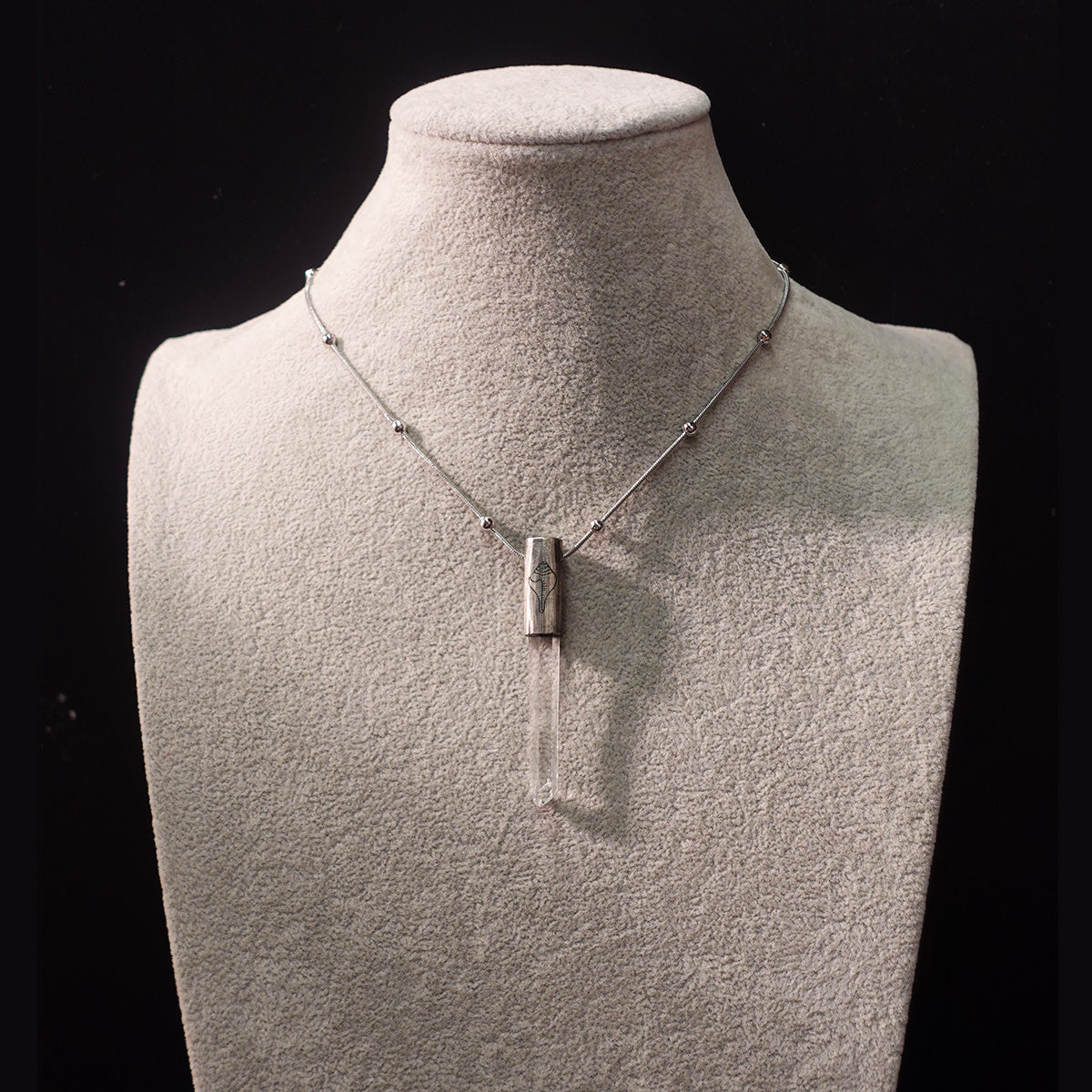 Eight Blessings from Tibet Spiritual Amulet Pendant in Sterling Silver & Crystal Quartz