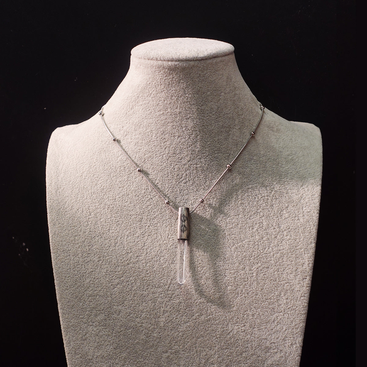 Eight Blessings from Tibet Spiritual Amulet Pendant in Sterling Silver & Crystal Quartz