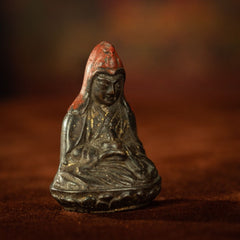 Qing Dynasty Tibetan Antique Statue Padmasambhava Round Sculpture Lima Copper Dzogchen Monastery
