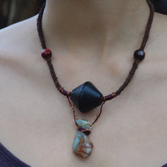 Wellness Stone Pendant Pendant with Leather and Copper