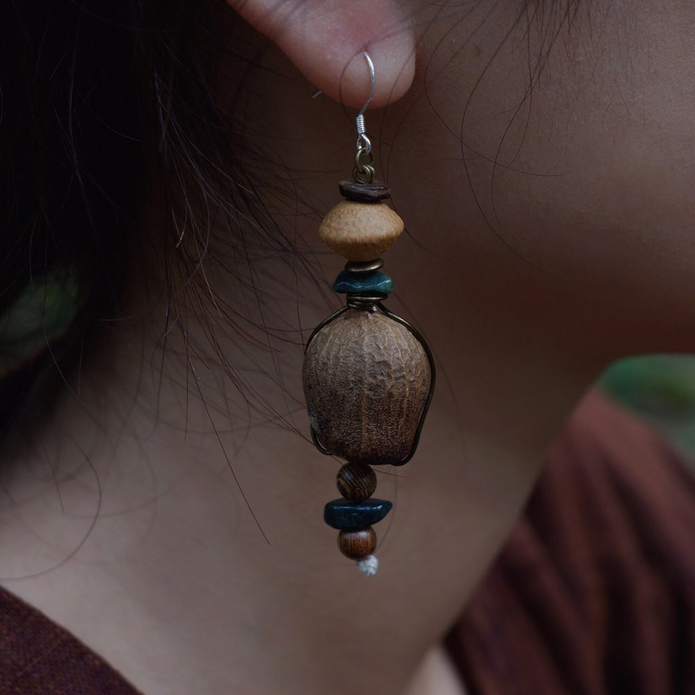 Pure Essence Nature Earrings with Crystal and Wood