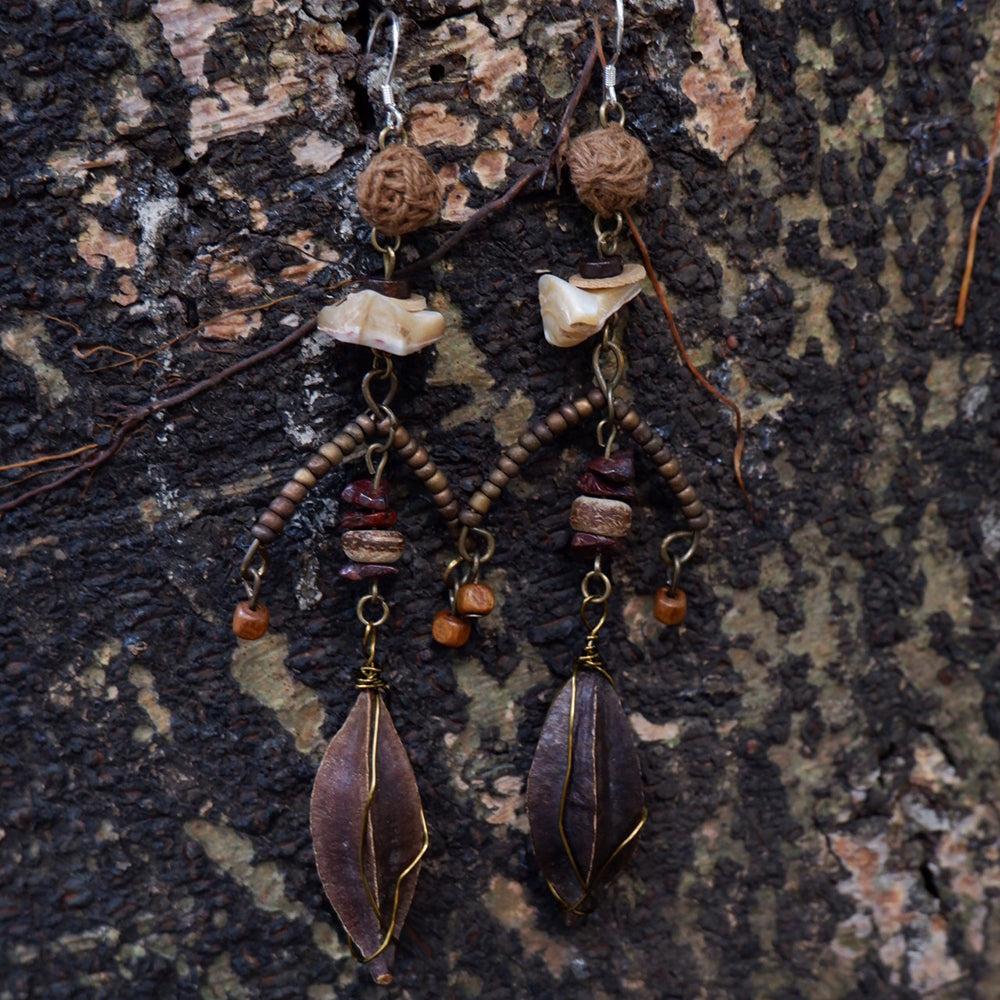 Good Fortune Bohemian Drop Earrings with Natural Elements