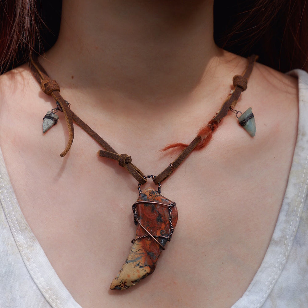 Vitality Stone Pendant Pendant with Leather and Copper