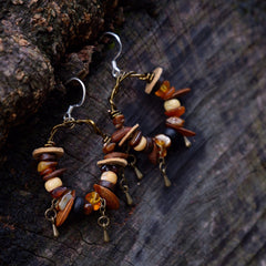 Protective Harmony Hoop Earrings with Amber and Yak Bone