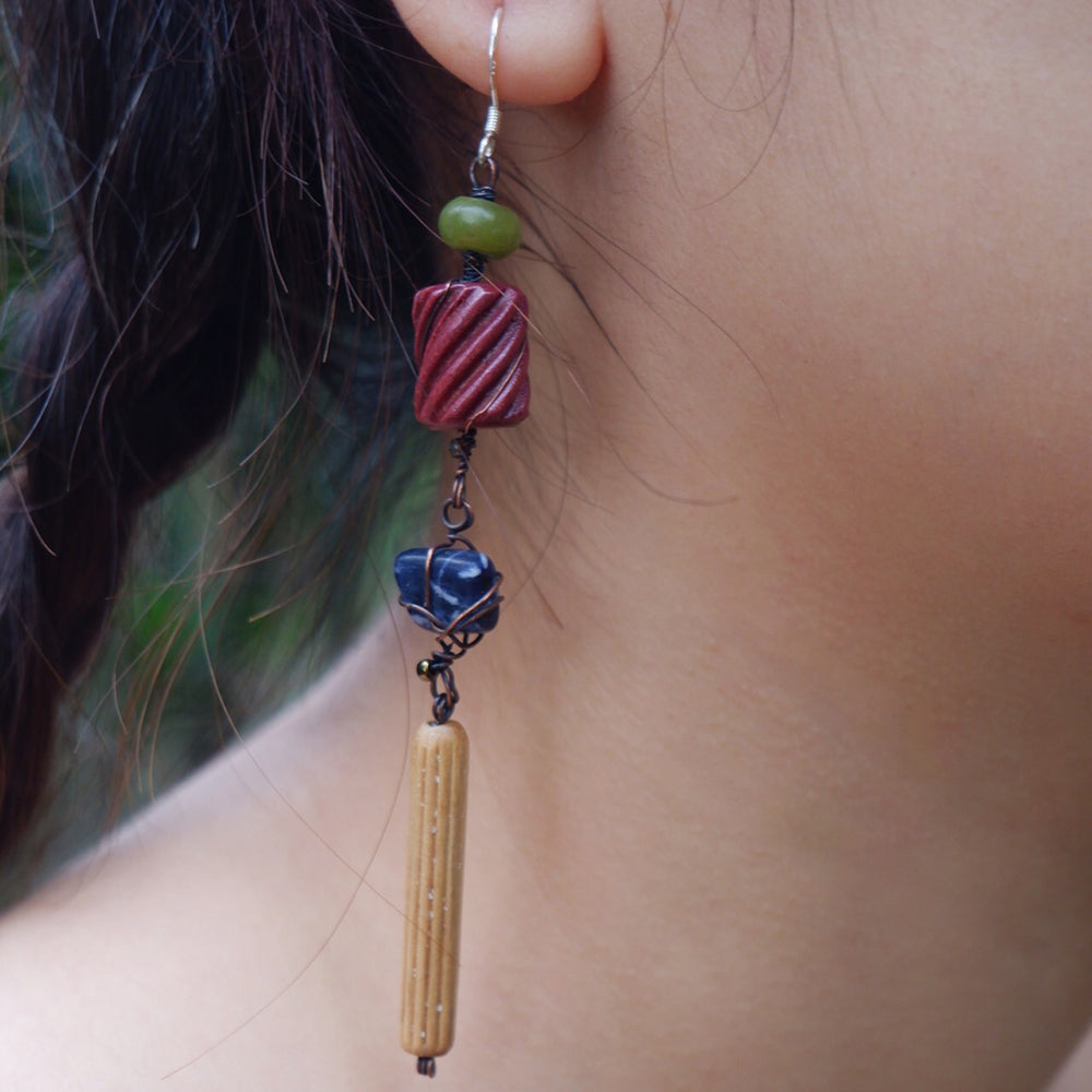 Prosperity Lapis Lazuli Earrings with Jade and Silver