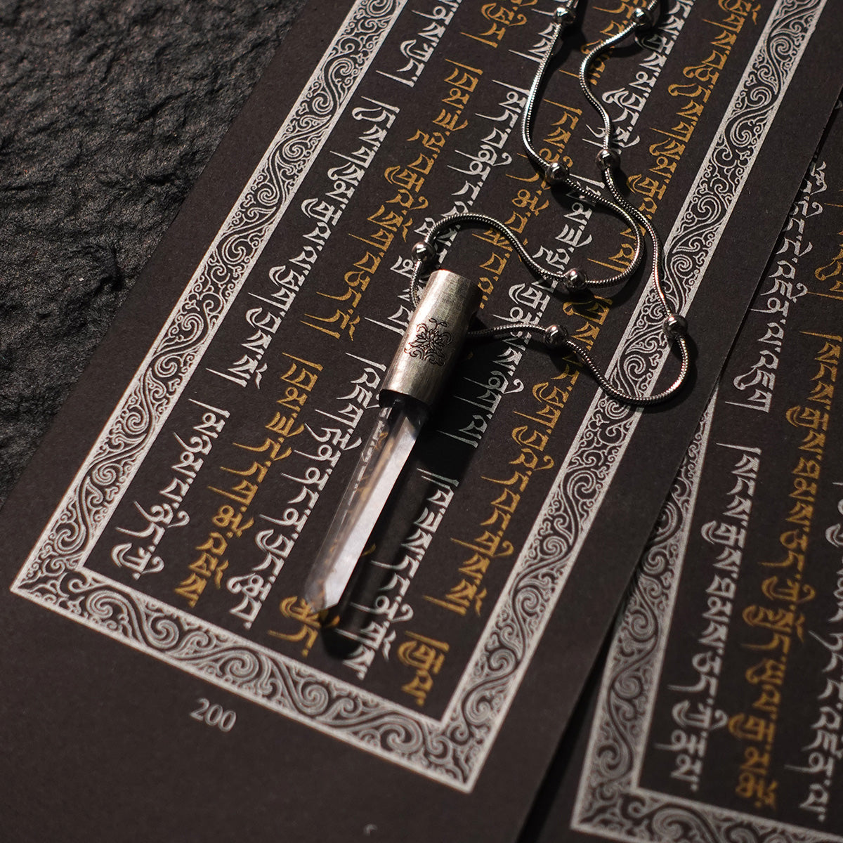 Eight Blessings from Tibet Spiritual Amulet Pendant in Sterling Silver & Crystal Quartz