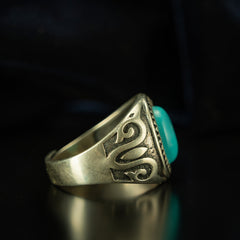 High-Density Natural Turquoise Adjustable Sterling Silver Ring for Spiritual Healing