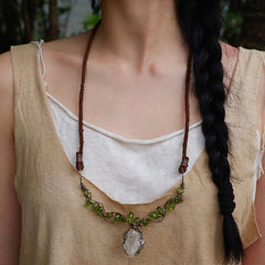 Earth’s Essence Handcrafted Green Peridot & Crystal Necklace