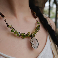 Earth’s Essence Handcrafted Green Peridot & Crystal Necklace