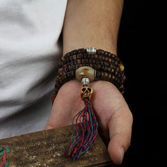Sacred Guardian Handcrafted 108 Mala Beads - Silver & Yak Bone Talisman