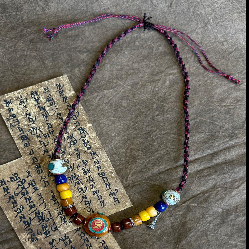 Blessed OM Amber Necklace for Prosperity & Protection