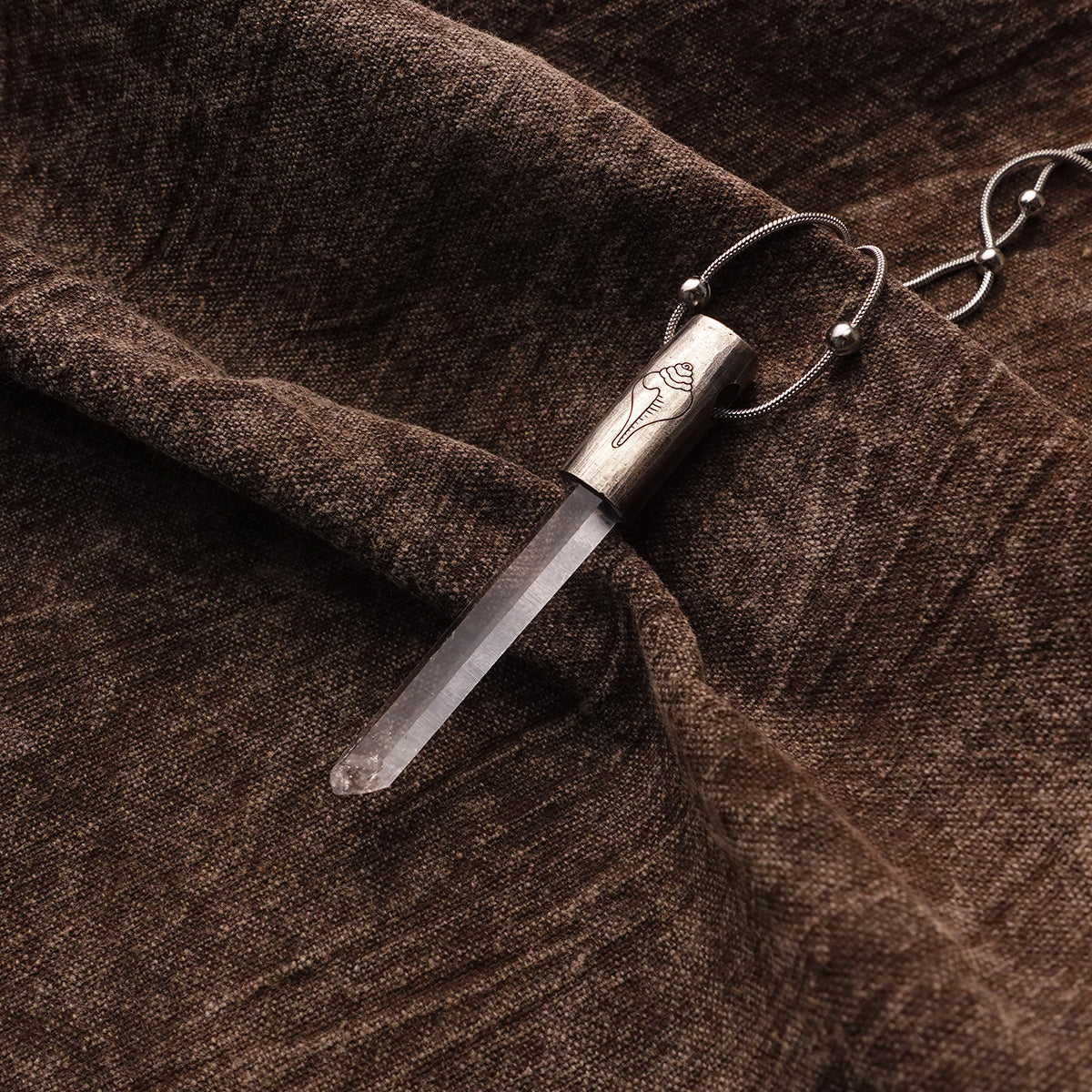 Eight Blessings from Tibet Spiritual Amulet Pendant in Sterling Silver & Crystal Quartz