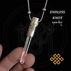 Eight Blessings from Tibet Spiritual Amulet Pendant in Sterling Silver & Crystal Quartz