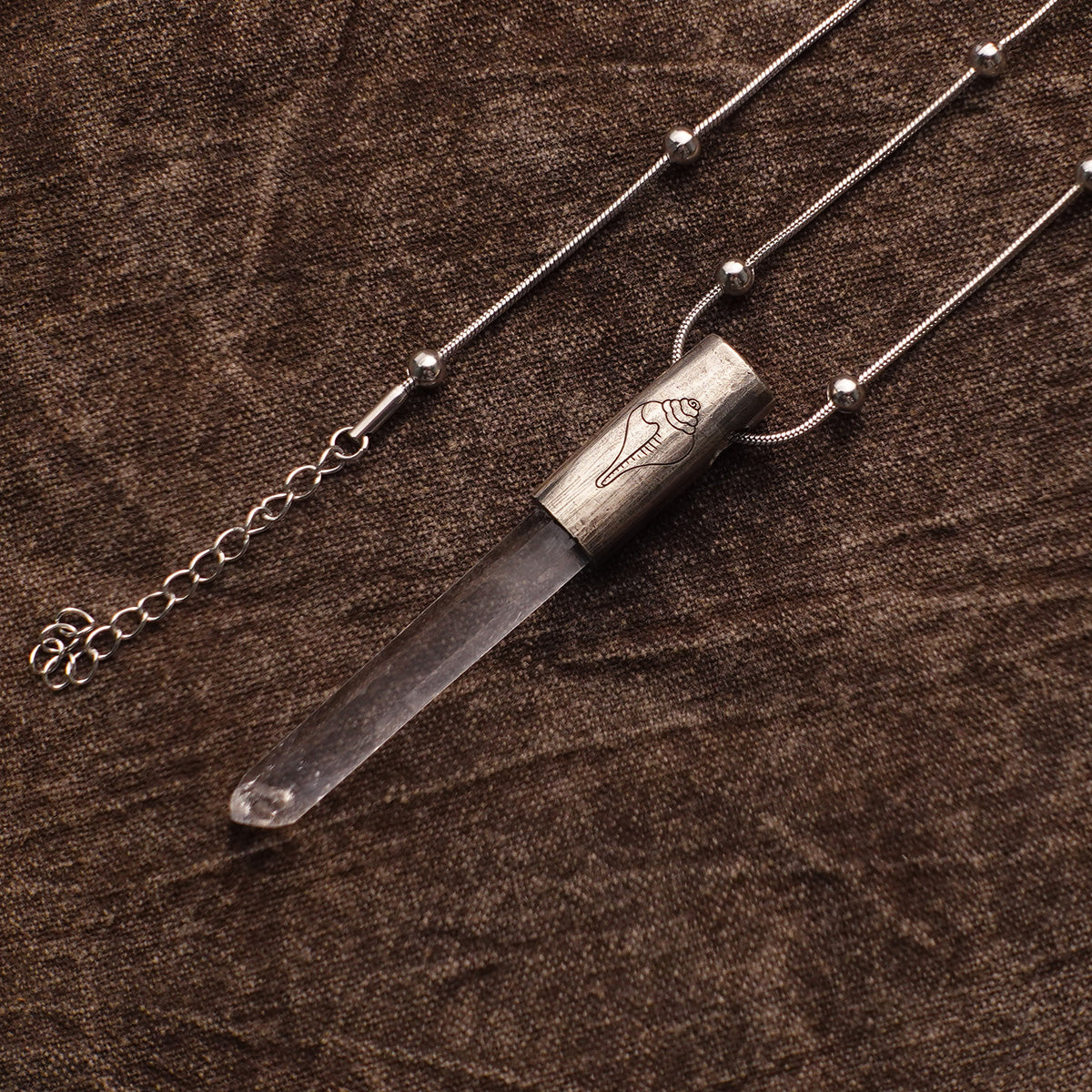 Eight Blessings from Tibet Spiritual Amulet Pendant in Sterling Silver & Crystal Quartz