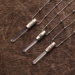 Eight Blessings from Tibet Spiritual Amulet Pendant in Sterling Silver & Crystal Quartz