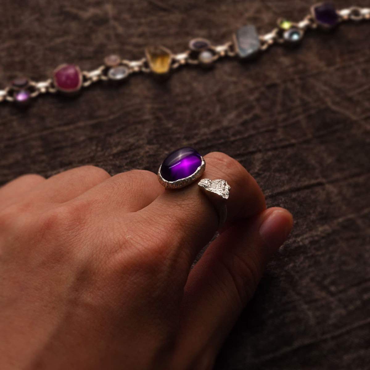 KAILASH ENERGY Chakra Awakening Ring Seven Chakra Gemstone 925 Sterling Silver Adjustable