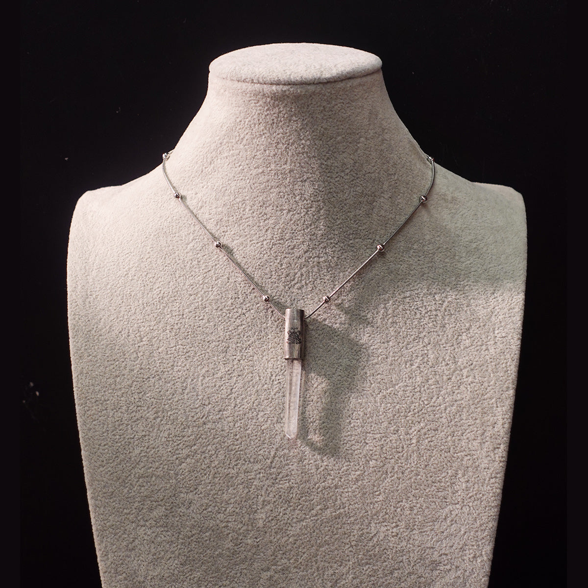 Eight Blessings from Tibet Spiritual Amulet Pendant in Sterling Silver & Crystal Quartz
