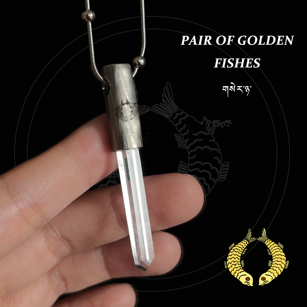 Eight Blessings from Tibet Spiritual Amulet Pendant in Sterling Silver & Crystal Quartz