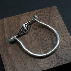 Turquoise Protection Ring with Silver Triangle Design