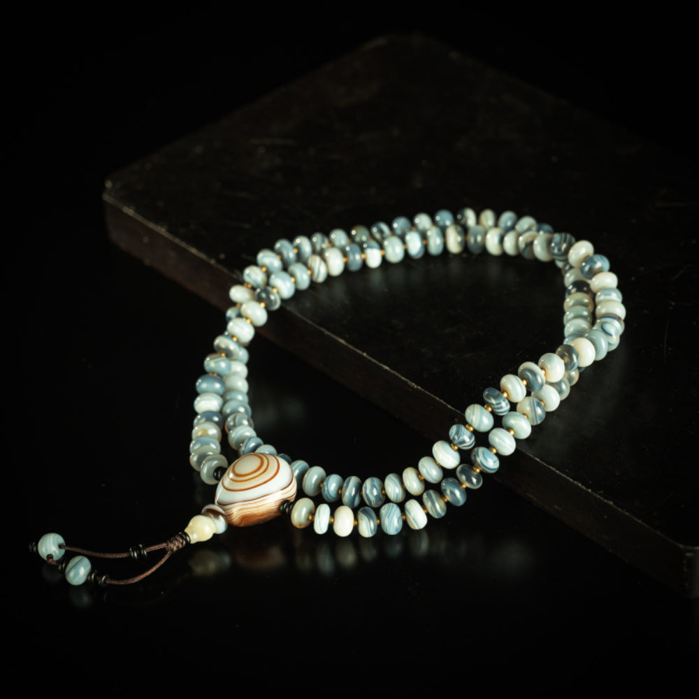 Blue Agate 108 Beads Mala Necklace