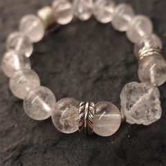 Pure Tranquility Tibetan White Quartz & Silver Wishful Cloud Bracelet