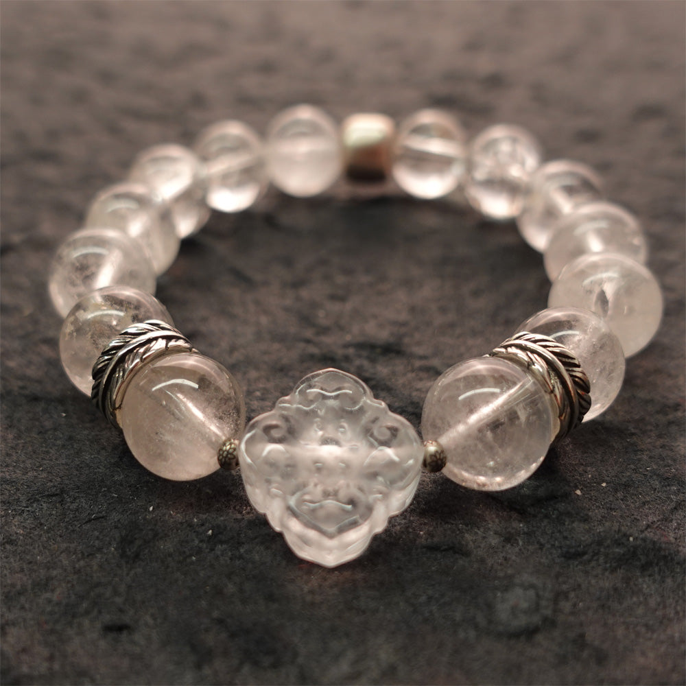 Pure Tranquility Tibetan White Quartz & Silver Wishful Cloud Bracelet