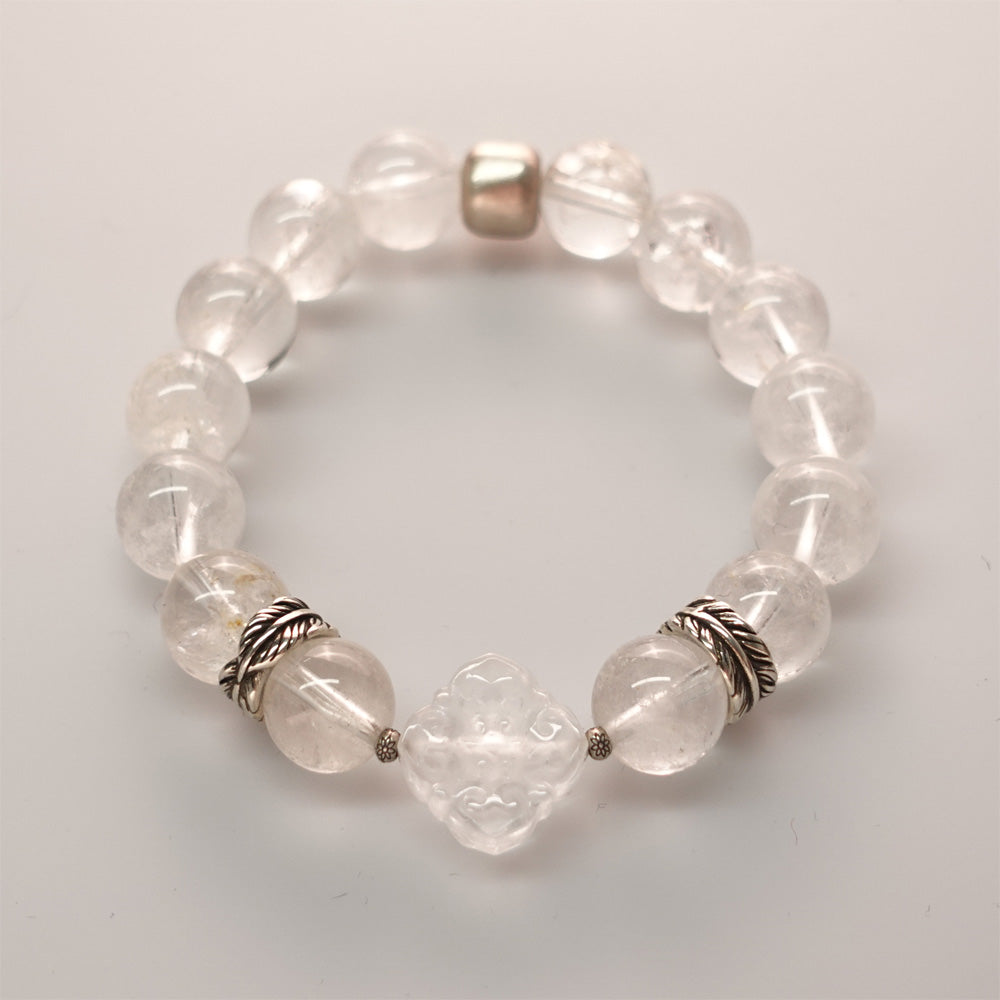 Pure Tranquility Tibetan White Quartz & Silver Wishful Cloud Bracelet