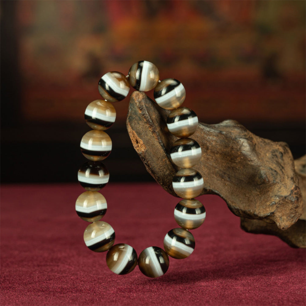 108 Dzi Beads Bracelet - Black and White Tricolor