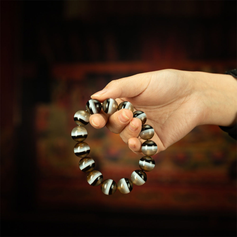 108 Dzi Beads Bracelet - Black and White Tricolor