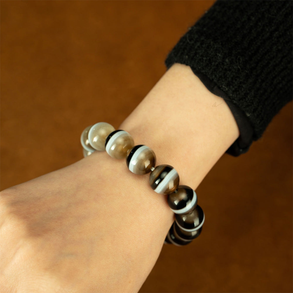108 Dzi Beads Bracelet - Black and White Tricolor