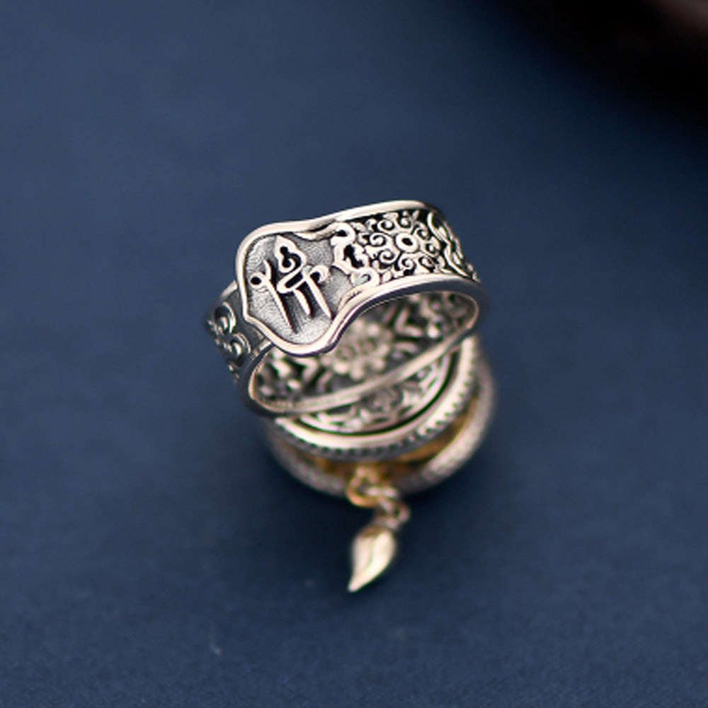Tibetan Blessing Prayer Wheel Ring – Silver and Turquoise Spinner