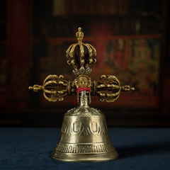 19th Century Tibetan Ritual Bell and Vajra - Copper 9-Prong Thunderbolt Protection Bell