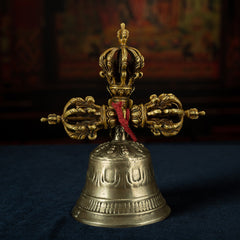 19th Century Tibetan Ritual Bell and Vajra - Copper 9-Prong Thunderbolt Protection Bell