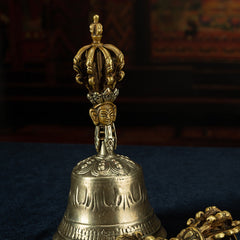 19th Century Tibetan Ritual Bell and Vajra - Copper 9-Prong Thunderbolt Protection Bell