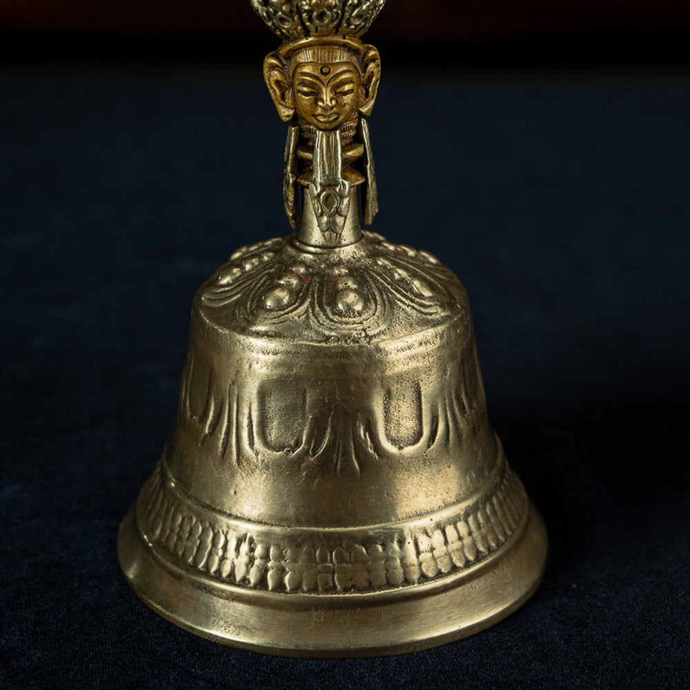 19th Century Tibetan Ritual Bell and Vajra - Copper 9-Prong Thunderbolt Protection Bell