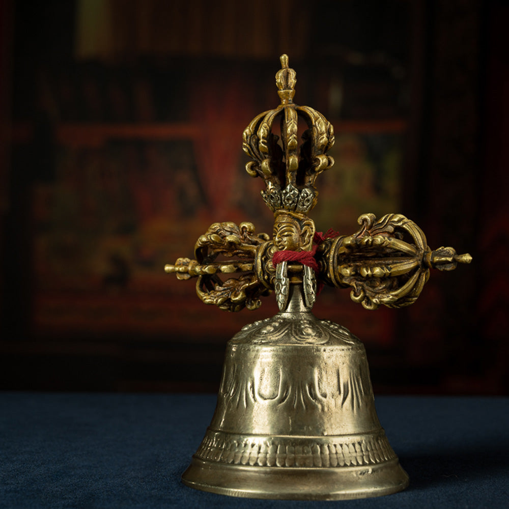 19th Century Tibetan Ritual Bell and Vajra - Copper 9-Prong Thunderbolt Protection Bell