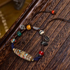 Nomadic Charm Bracelet - Handwoven with Vintage Silver & Mystic Dzi Bead