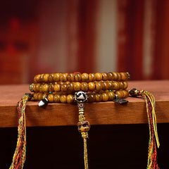 Tibetan Revival Bone 108-Count Mala with Agate Dzi Bead Ornament